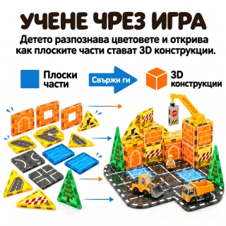 Магнитен конструктор за изграждане на кули, фигури и 3D модели, 48 части | SONNE1388 - 2