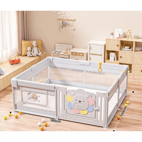 Бебешка ограда Animal World – Grey с магнитна дъска и кош