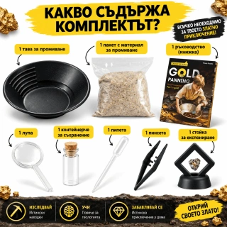 Комплект за промиване на злато – Комплект минни тигани с лупа, пинсети, капкомер, бутилка и стойка за показване | SONNE1436 - 3