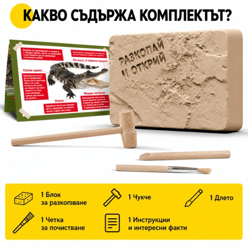 Археологически комплект за разкопки „Скелет на крокодил“ – открий, сглоби и изследвай