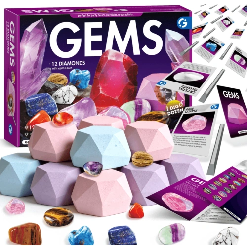 Детски STEM комплект за разкопки GEMS – открий 12 истински скали и минерали | SONNE1462