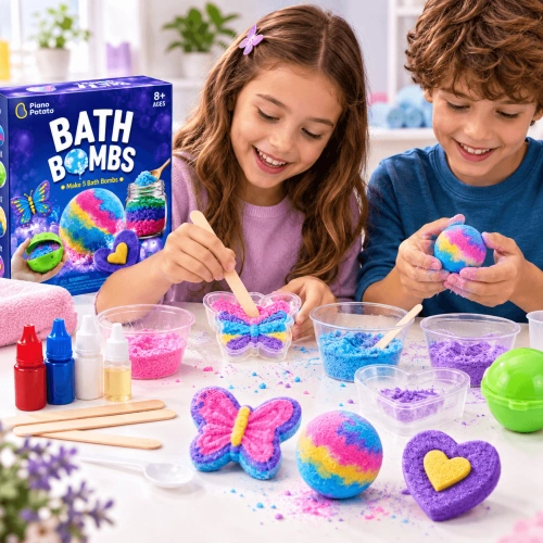 Детски творчески STEM комплект Piano Potato Bath Bombs – направи 5 цветни бомбички за вана