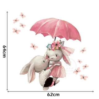 Стикери за стена за бебешка стая сладки зайчета с чадърче | SONNE929 - 3