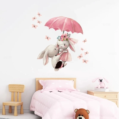 Стикери за стена за бебешка стая сладки зайчета с чадърче | SONNE929 - 5