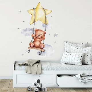 Стикери за стена за детска стая плюшено мече на люлка | SONNE936 - 1