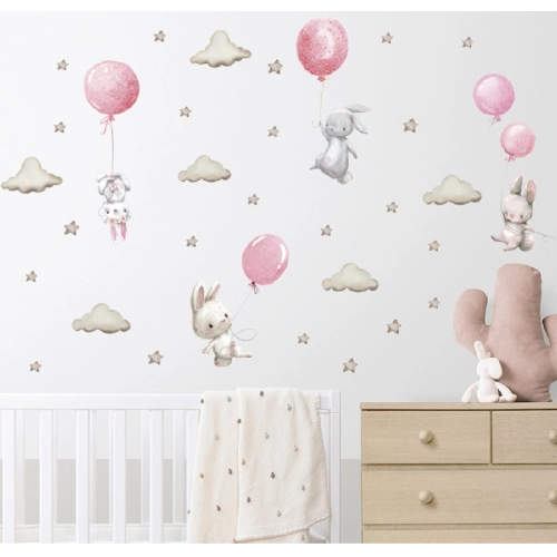 Стикери за стена за детска стая – Зайчета Балони, розови | SONNE931