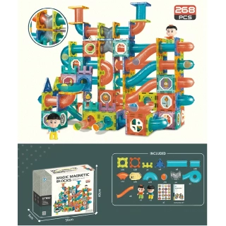 Голям магнитен конструктор с топка и тръбна писта 268 части | SONNE974 - 2