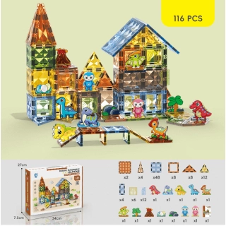 Детски магнитен конструктор Dino atack с къща и 116 части | SONNE989 - 3