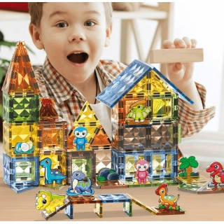 Детски магнитен конструктор Dino atack с къща и 116 части | SONNE989 - 6