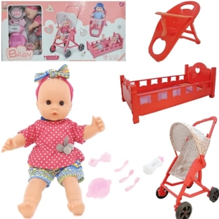 Кукла Dimas със столче с количка, легло и аксесоари | SONNE1016 - 1