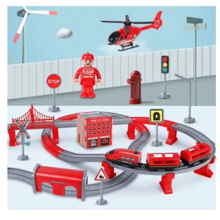 Детски голям пожарникарски влак Fire mix с колички 92 части | SONNE1034 - 4