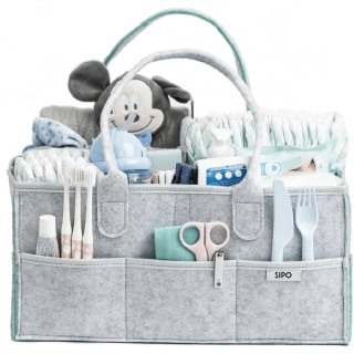 Бебешка сгъваема чанта за пелени от филц цвят сив-мента | SONNE1116 - 1