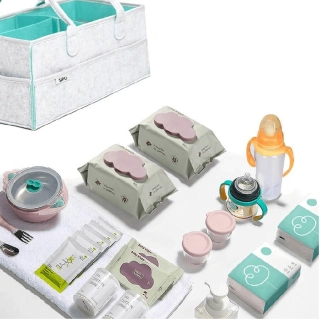 Бебешка сгъваема чанта за пелени от филц цвят сив-мента | SONNE1116 - 2