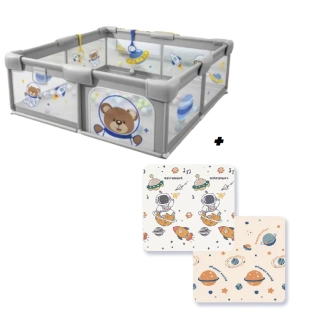 Бебешка мека ограда с цип Leo grey 150*200*65 | SONNE1161 - 1