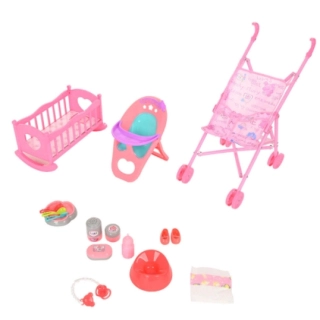 Детска кукла бебе момиче с множество аксесоари и количка 305 | SONNE1300 - 2