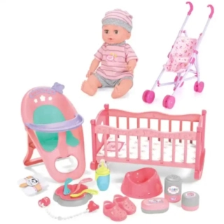 Детска кукла бебе момиче с множество аксесоари и количка 305 | SONNE1300 - 4